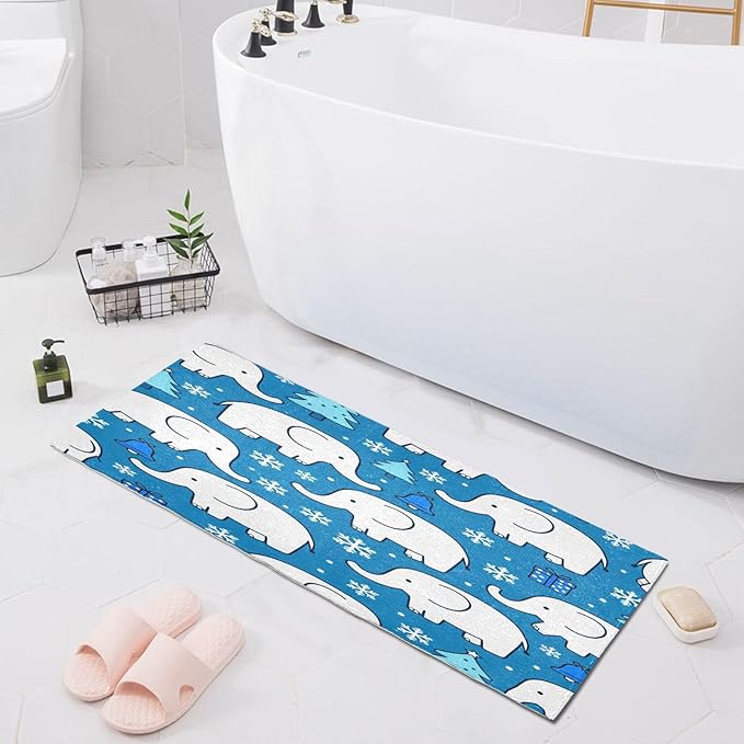 White Elephant Snowflake Blue Christmas mats Non Slip Anti-Mold Bath Rugs - Image 8