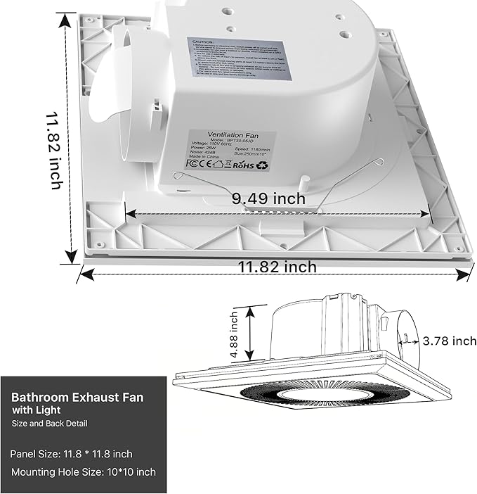 Bathroom Exhaust Fan with Light: 165CFM Shower Bathroom Vent Fan with 11.8IN - Image 6