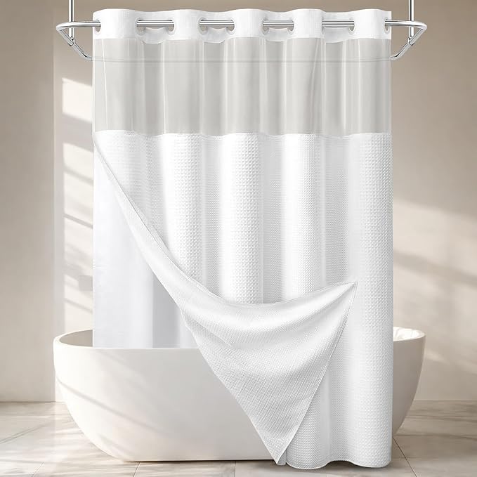 White Shower Curtain and Liner Set, 230GSM Waffle Weave Textured Heavy Duty by Unknown