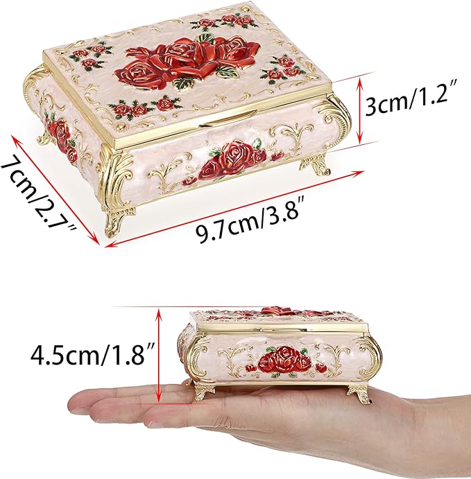 Hipiwe Vintage Metal Jewelry Box Small Treasure Chest Case Trinket Organizer - Image 5