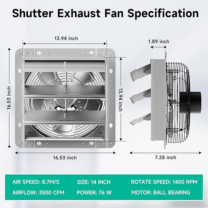 14 Inch Shutter Exhaust Fan，Automatic Shutter - Image 3