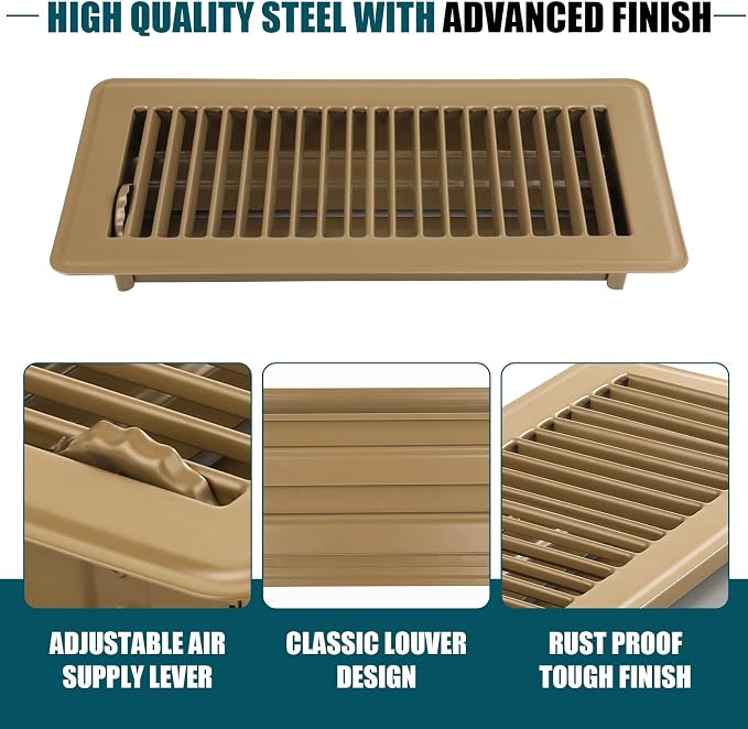 VOISEN Floor Register 4x10, 6 Pack Brown Floor Vent Covers, Heavy Duty Steel - Image 5