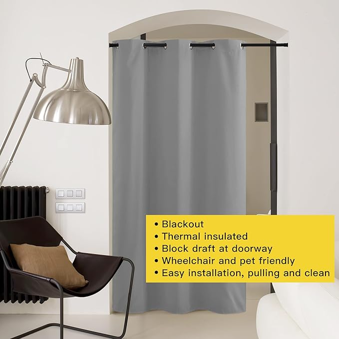 NICETOWN Silver Grey Doorway Curtain Privacy, Door Cover Curtain, Sound - Image 3