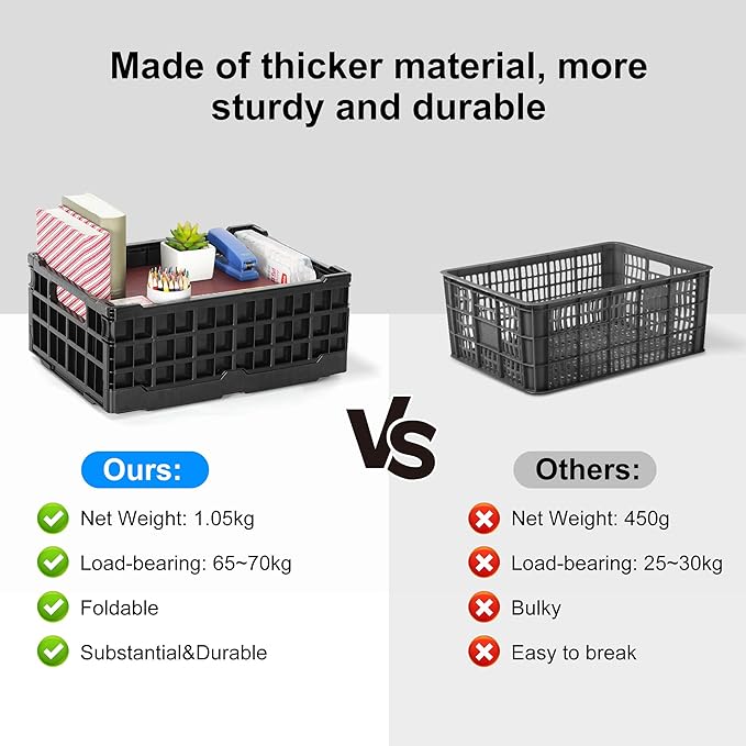 4-Pack Heavy Duty Stackable Storage Crates Plastic Collapsible Milk Crate - Image 4