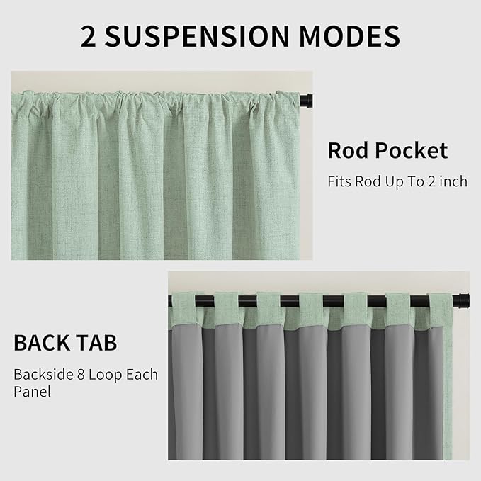 CUCRAF Linen 100% Blackout Curtains 96 Inch Length 2 Panels Set, Back Tab and - Image 3