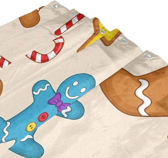 Christmas Gingerbread Beige Shower Curtain Liner 72×72 inch - Image 3