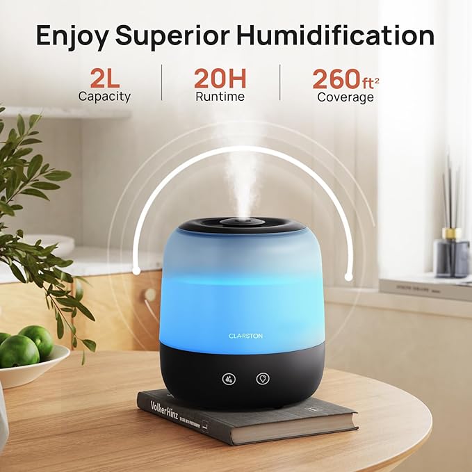 Clarston Humidifiers for Bedroom, 2L Top Fill - Image 2
