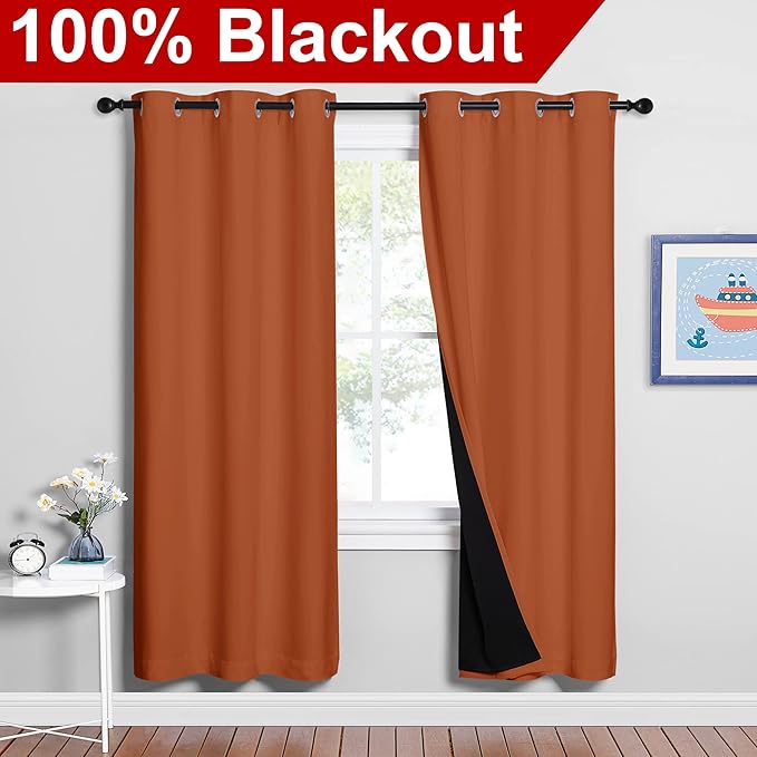 NICETOWN Full Shade Curtain Panels, Burnt Orange, Pair of Thermal Insulated & - Image 2
