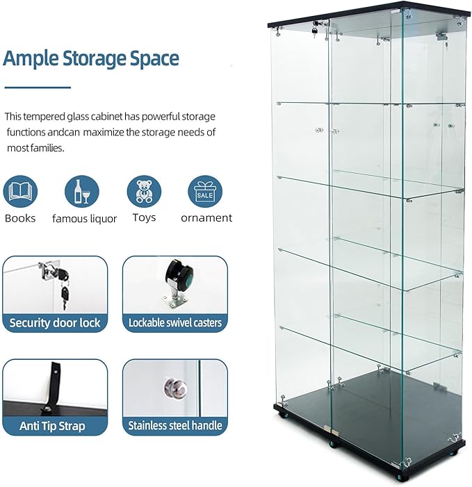 Yoluckea 5-Tier Glass Display Cabinet - Image 4