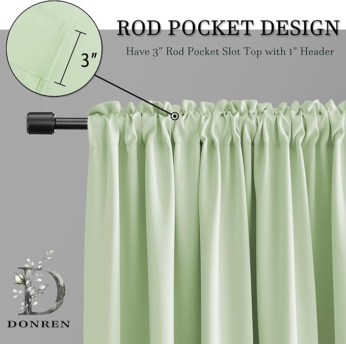 DONREN Light Green Blackout Curtains 96 inch Length - Image 3