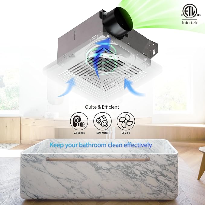 50CFM Bathroom Exhaust Fan: Retrofit Ceiling Bath Vent Fan - Image 4