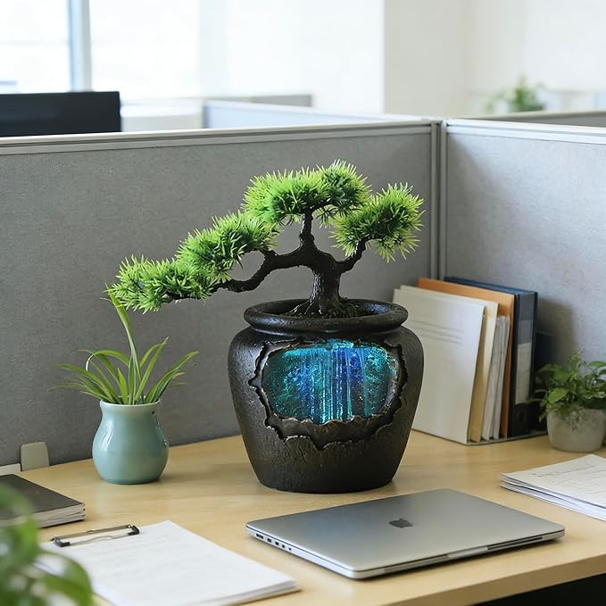 12Inch Fake Bonsai Tree Small Waterfall Fountain Indoor Tabletop Decoration - Image 7