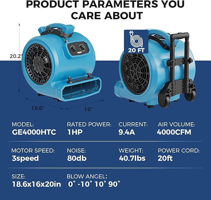 ALORAIR 4000 CFM Air Mover Blower Fan - Image 9