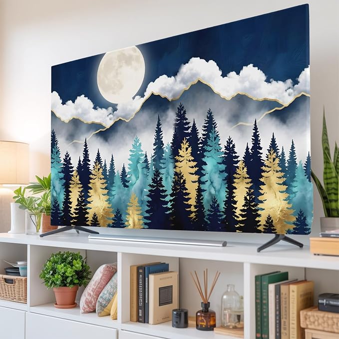 Moonlit Night Forest Mountains Indoor TV Cover, Elastic TV Screen Protector by Unknown
