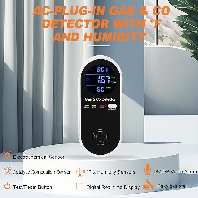 Combination Natural-Gas and Carbon-Monoxide-Detector Plug-in, 4 Sensors - Image 4