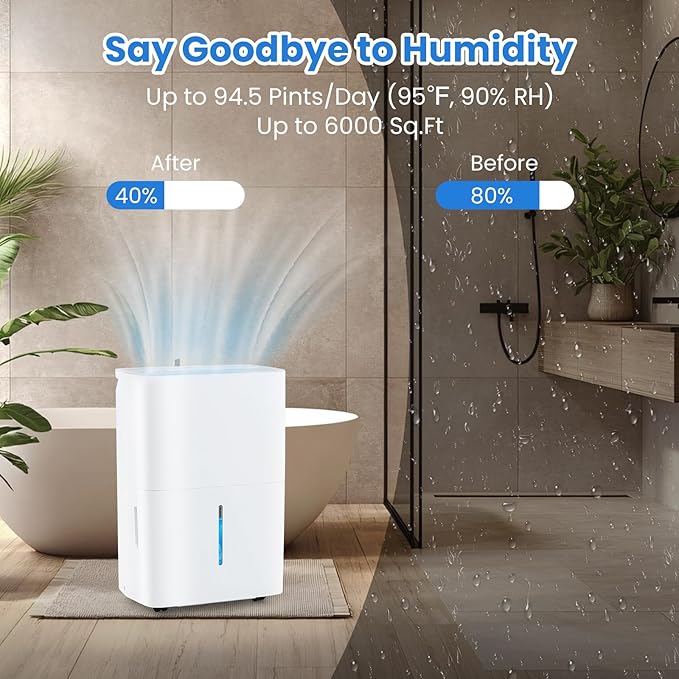ARLIME 94.5 Pints Dehumidifier for Home, 6000 Sq.Ft Dehumidifier w/24H Timer - Image 2