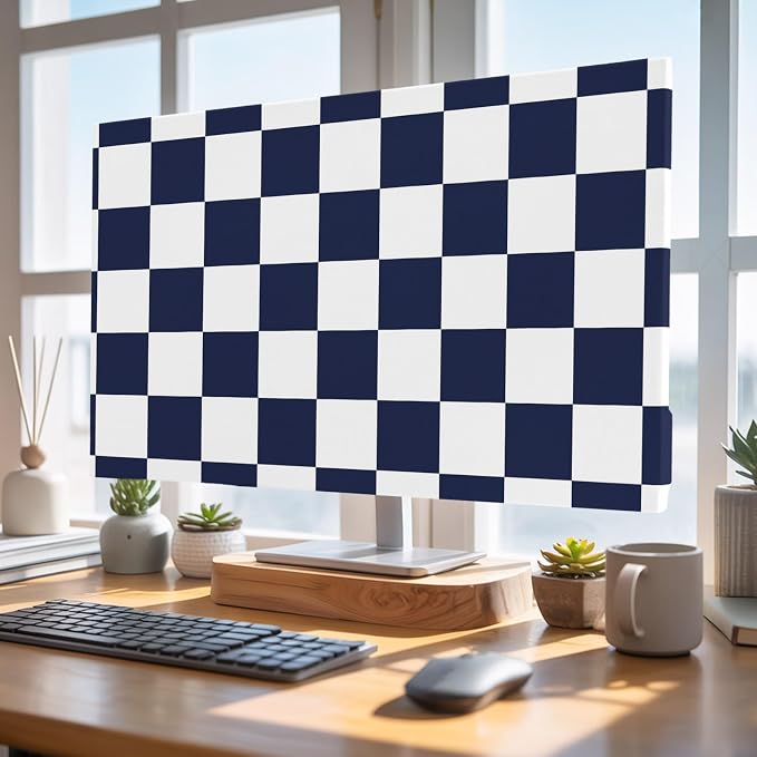 Navy Blue White Checker Indoor TV Cover, Elastic TV Screen Protector Buffalo by Unknown