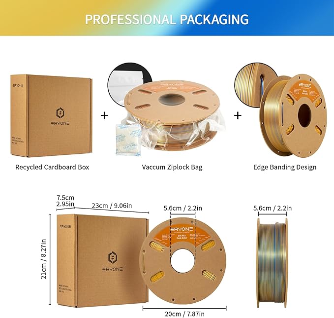 ERYONE Silk Dual Color PLA Filament 3D Printer 1.75mm +/- 0.03mm, Bicolor - Image 6