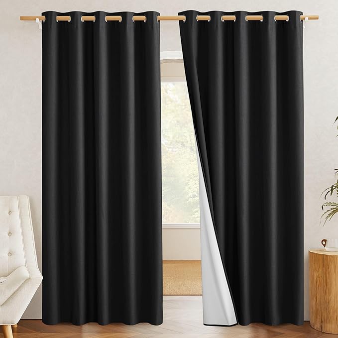 NICETOWN Black Truly Blackout Linen Blend Flax Drapes by NICETOWN