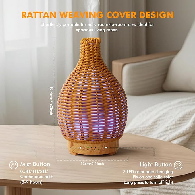 Boho Essential Oil Diffuser for Home -150ml Ultrasonic Fragrance Diffuser - Image 5
