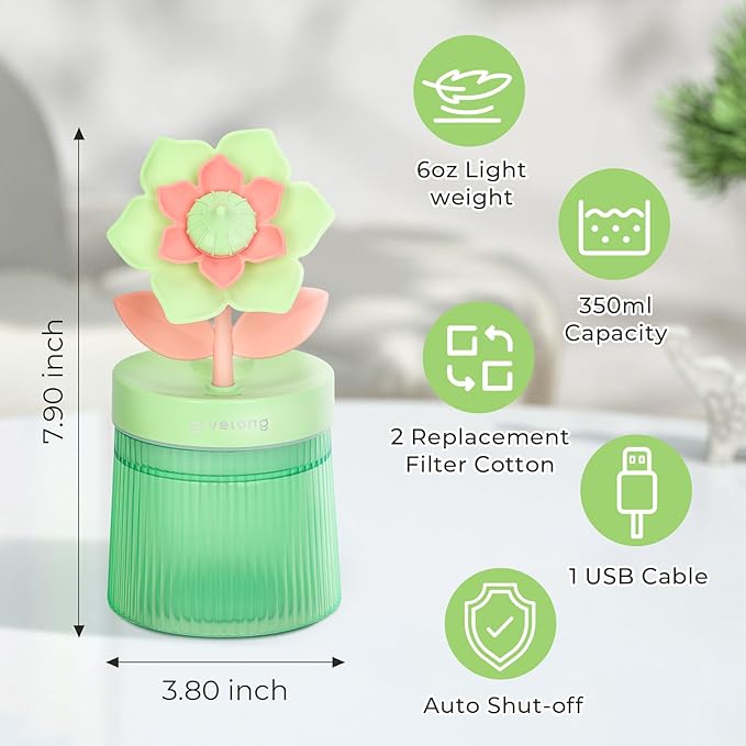 Cute Flower Mini Humidifier, 260ml Gardenia Desktop Humidifiers - Image 7