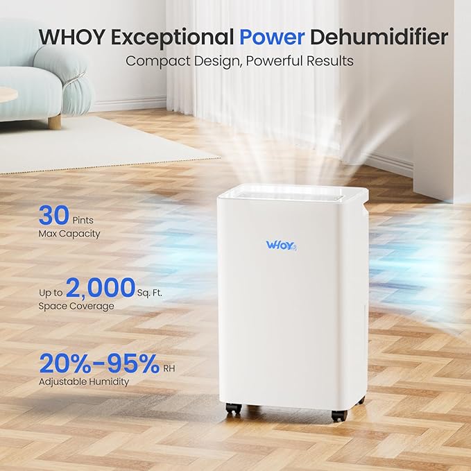 30 Pint Dehumidifier for Basement, Smart App Control, Continuous Drain - Image 2