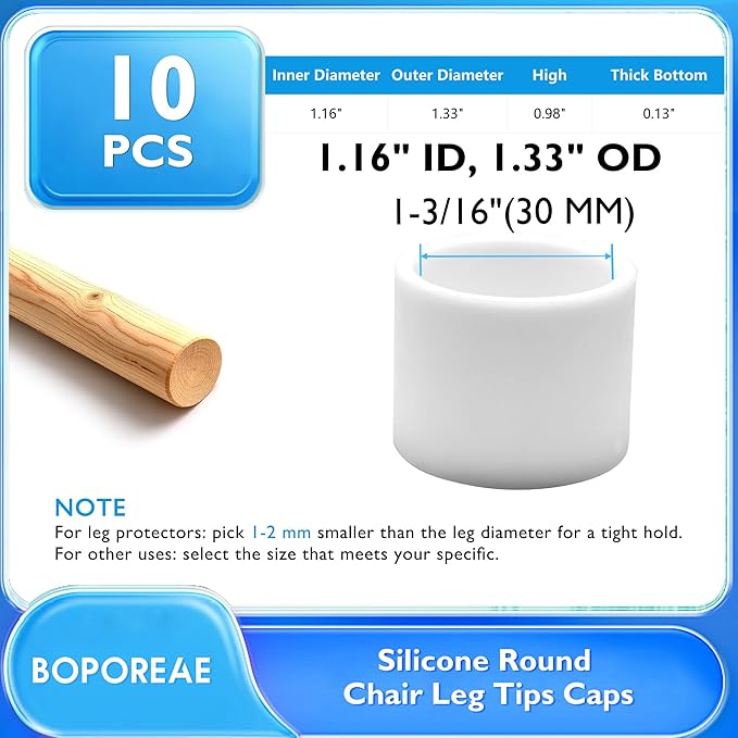 10 Pcs 1-3/16" Round Chair Leg Tips Caps, Silicone Rubber Furniture Leg Floor - Image 9
