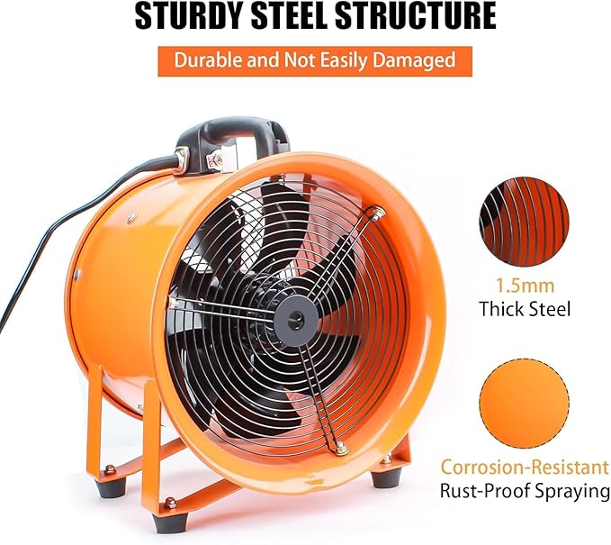 dreamdragon 8" High-Velocity Portable Utility Blower Fan, Industrial Exhaust Fan - Image 4