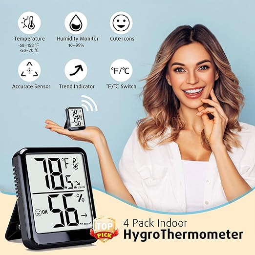 4-Pack Room Thermometer Indoor Hygrometer, Small Digital Temperature and - Image 2