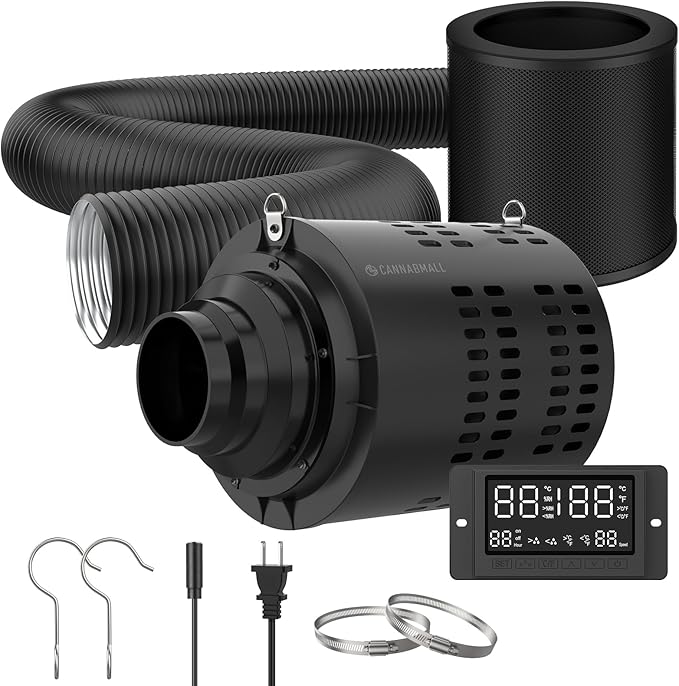 Inline Duct Fan Kit with Temperature Humidity Controller, 6 Inch EC-Motor by CANNABMALL