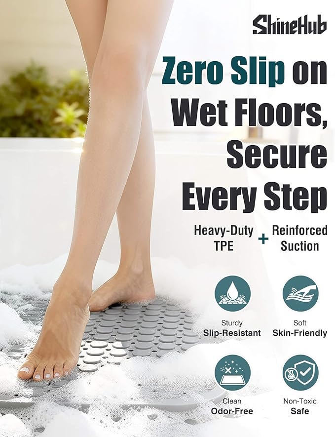 Non-Slip Bath Mat for Tub Shower, TPE Machine Washable Bathroom Essentials - Image 2