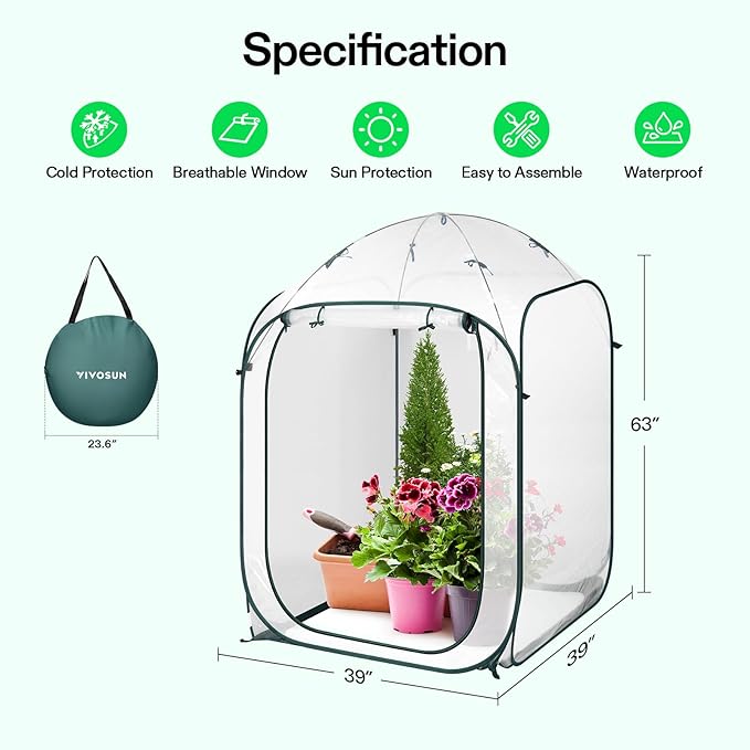 VIVOSUN 39x39x63-Inch Portable Walk-in Greenhouse, - Image 2