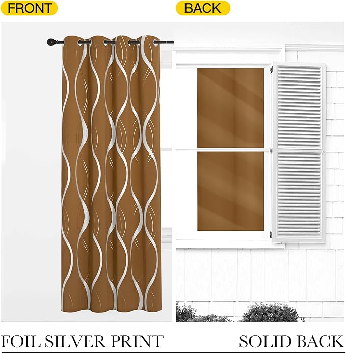 NICETOWN Blackout Gold Brown Kitchen Curtain 72 inch Long, Home Decoration Wave - Image 5