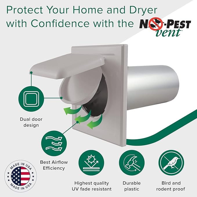 NO-PEST VENT, Exclusive Dual Door Dryer Vent Cover Outdoor 4 inch or Bathroom - Image 2