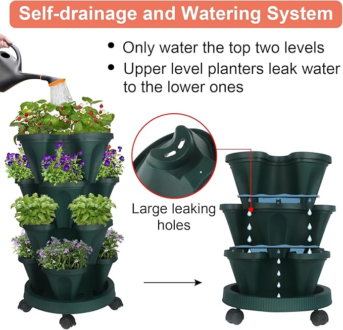 GameXcel Vertical Planter 4 Tier Stackable Planters Garden Planters Strawberry - Image 4