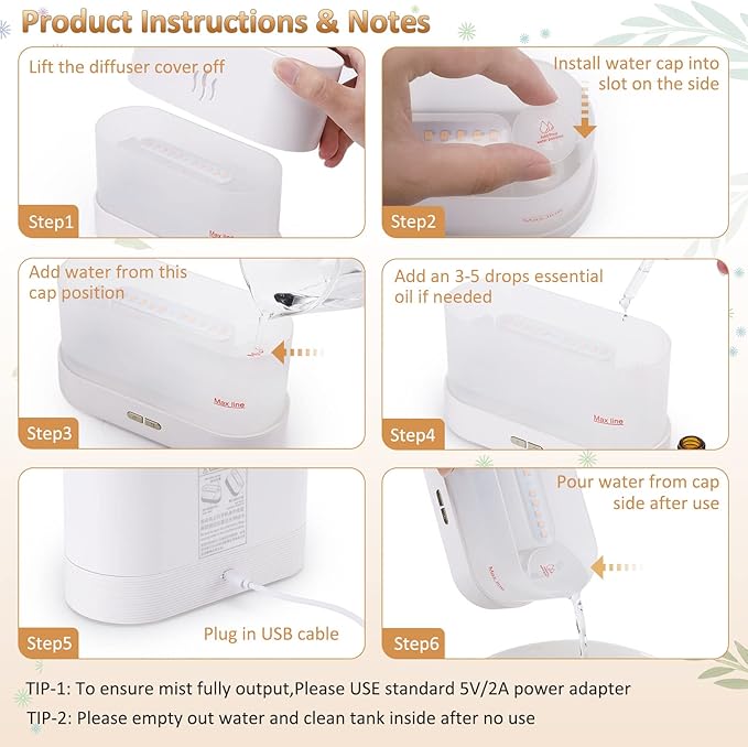 Flame Diffuser Humidifier-Auto Off 180ml Essential Oil Diffuser-2 Modes - Image 7