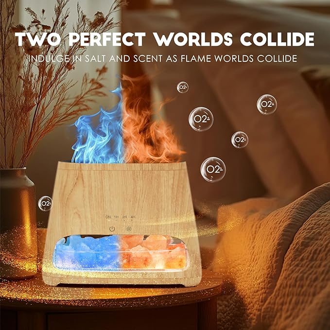 SALKING Colorful Flame Fire Diffuser Humidifier, Himalayan Salt Lamp, 7 Colors - Image 4