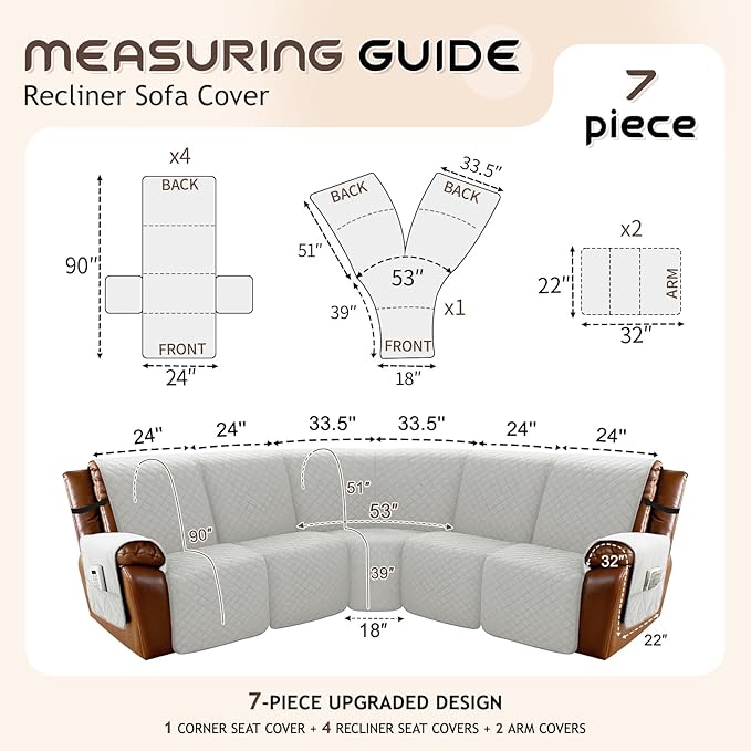 Arfntevss Waterproof Recliner Sectional Couch Covers - Image 5