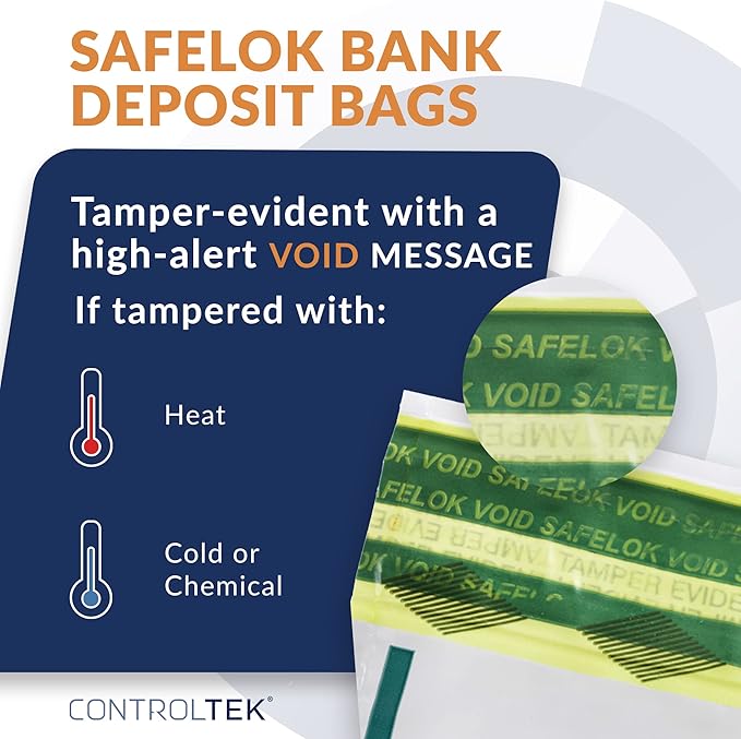 ControlTek SafeLok 12" x 16", 100 Bags, Tamper-Evident Deposit Bags, Cash - Image 2