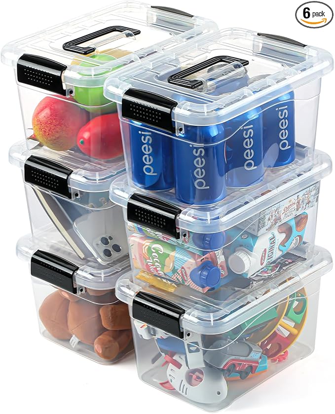 Plastic Storage Bins with Lids 6 Packs, 7 Quart Storage Organizer Bins with by EasyCozyHomey