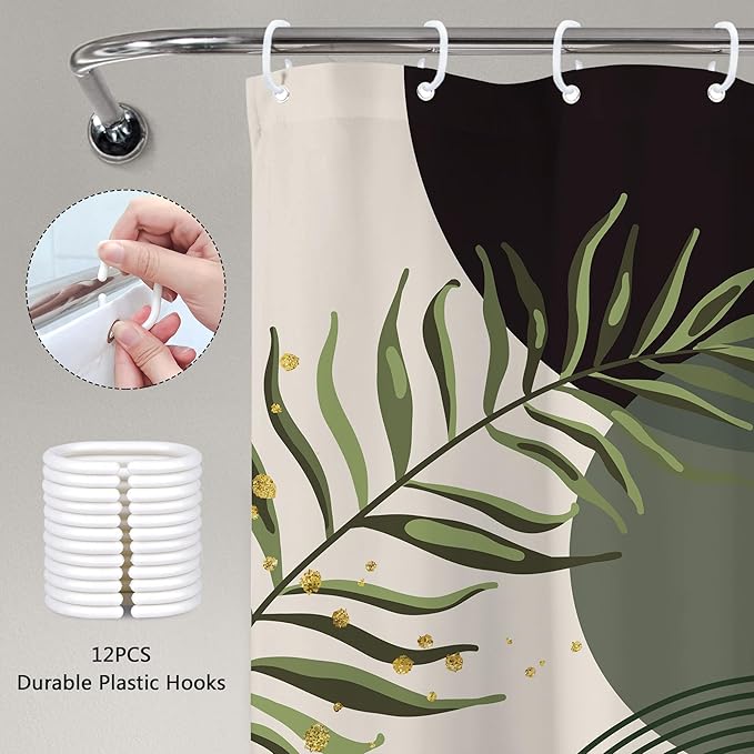 Dark Green Boho Shower Curtain 60Wx72H Black Green Modern Bohemian Mid Century - Image 6