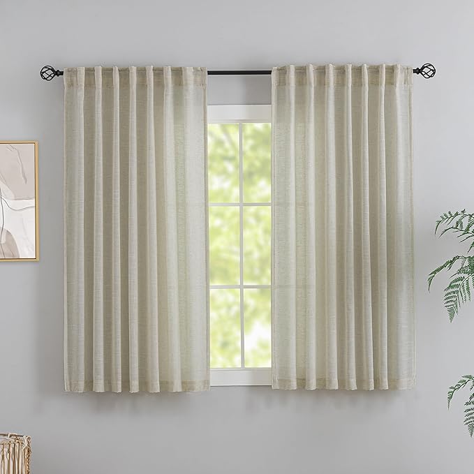 DONREN Linen Back Tab Curtains 54 Inches Long 2 Panels by DONREN