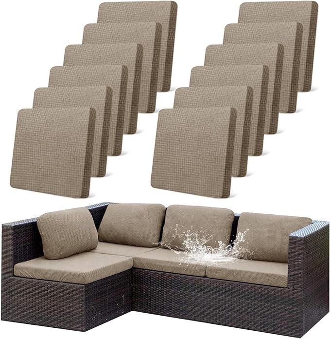 12Pcs Outdoor Stretch Cushion Covers, Waterproof Outdoor Chair Cushion Covers by CALBODE