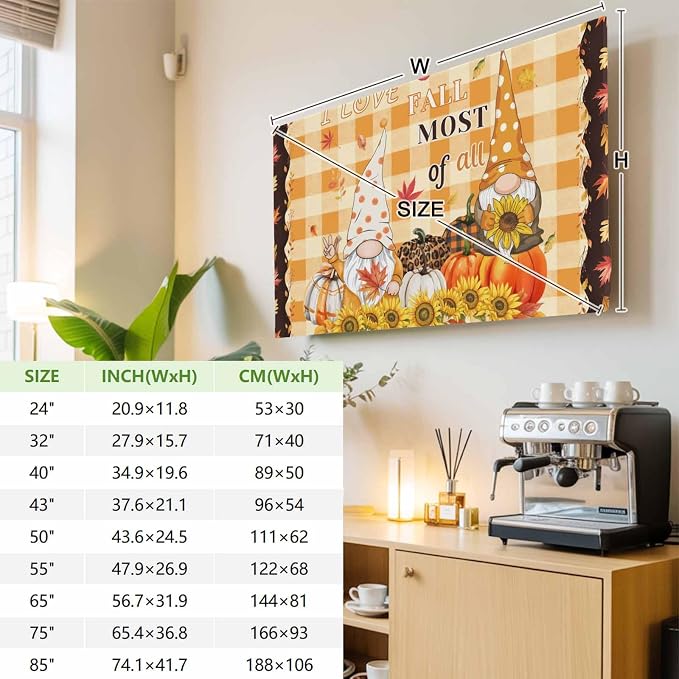 Pumpkin Harvest Sunflower Thanksgiving Gnome Indoor TV Cover, Elastic TV Screen - Image 4
