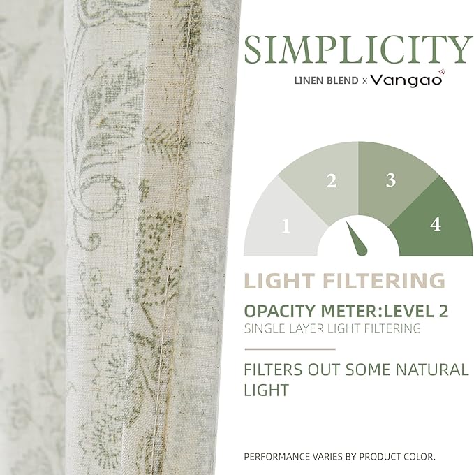 Vangao Green Floral Linen Curtains - Image 5