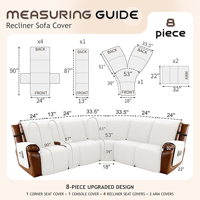Arfntevss Waterproof Recliner Sectional Couch Covers - Image 5