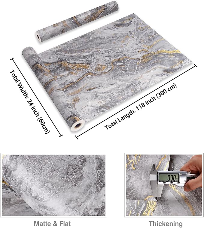 CRE8TIVE 24"x118" Gold Grey Marble Contact Paper Peel and Stick Countertops - Image 8