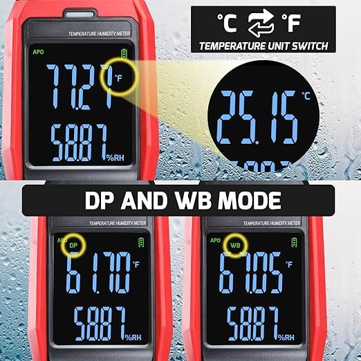 Humidity and Temperature Meter Data Logger Digital Psychrometer HVAC, Wet Bulb - Image 4
