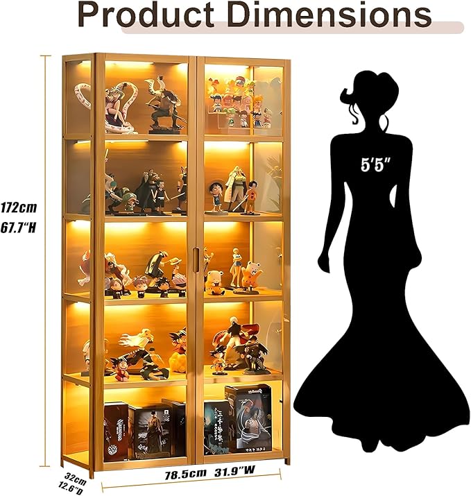 Display Cabinet with Acrylic Glass Doors, Tall Storage Cabinet with Adjustable - Image 2