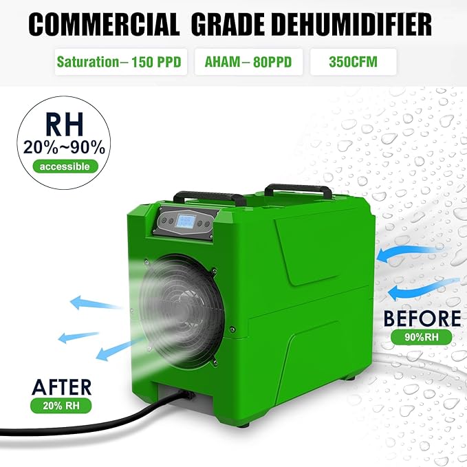 Mounto 150 Pints Compact Commercial Dehumidifier, LGR Technology, Built-in Pump - Image 2
